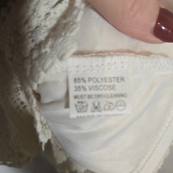 Lovecat Hippie Lace Crochet Cream Mini Dress Lined Scalloped Hippie 70s Style - Picture 6 of 9